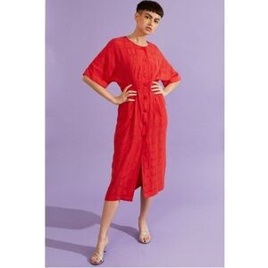 Kurt Lyle Red Button Front Midi Dress Short Sleeve